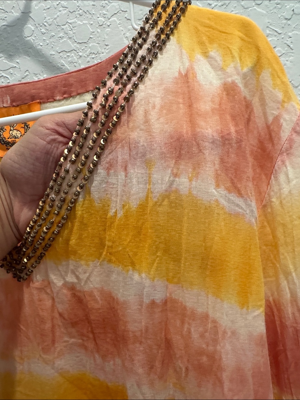 Coniglio Palm Beach Hand Dyed Maxi in Yellow & Coral with Beading - Picture 9 of 9